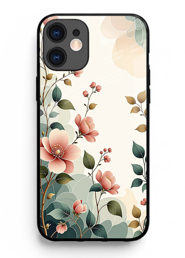 Pastel painted bouquet artwork on iphone 12 mini glass back cover with soft artistic textures.