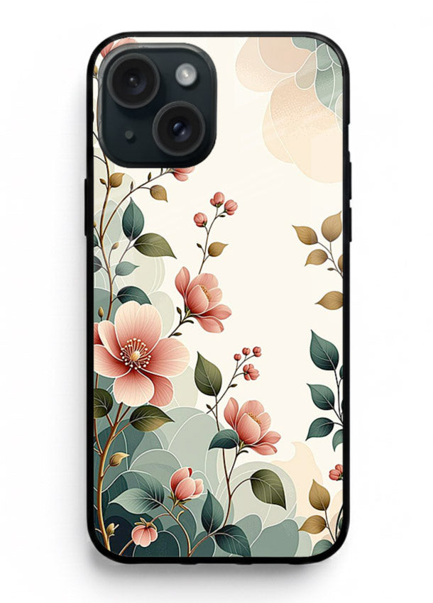 Pastel painted bouquet artwork on iphone 13 mini glass back cover with soft artistic textures.