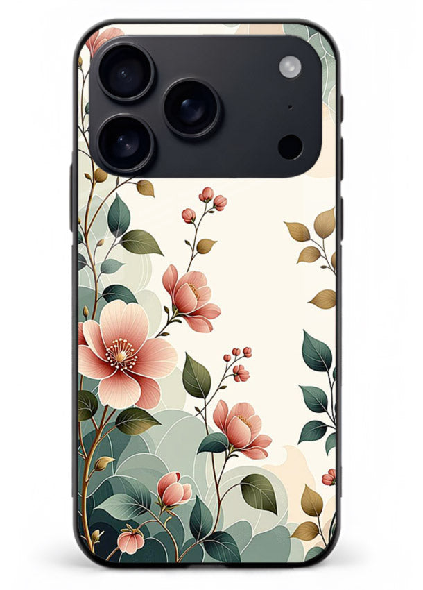 Pastel painted bouquet artwork on iphone 17 pro max glass back cover with soft artistic textures.