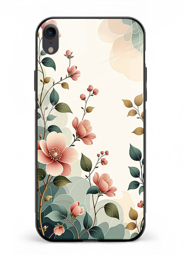 Pastel painted bouquet artwork on iphone xr glass back cover with soft artistic textures.