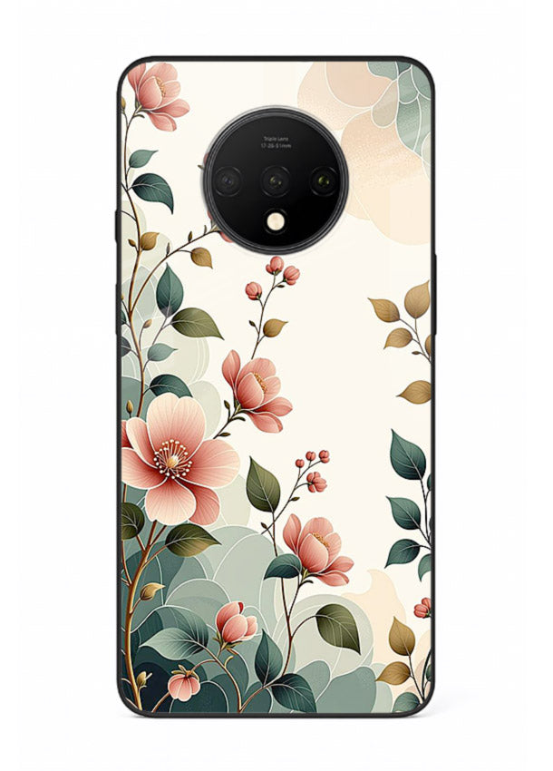 Pastel painted bouquet artwork on OnePlus 7T glass back cover with soft artistic textures.