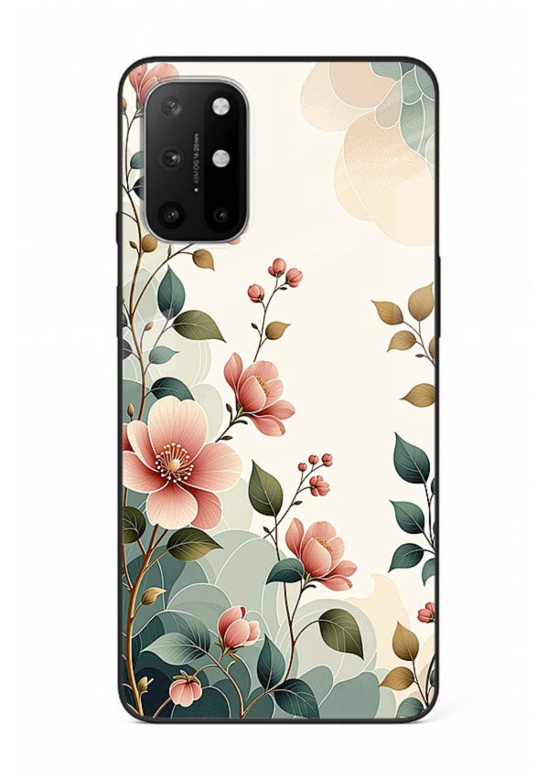 Pastel painted bouquet artwork on OnePlus 8T glass back cover with soft artistic textures.