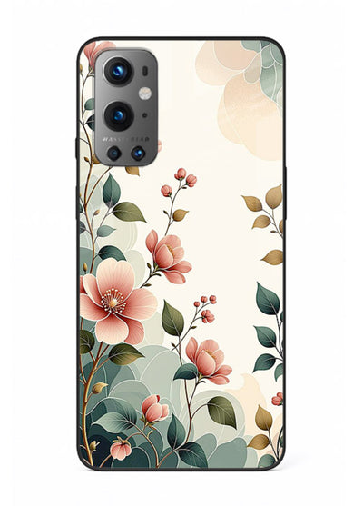 Pastel painted bouquet artwork on OnePlus 9 glass back cover with soft artistic textures.