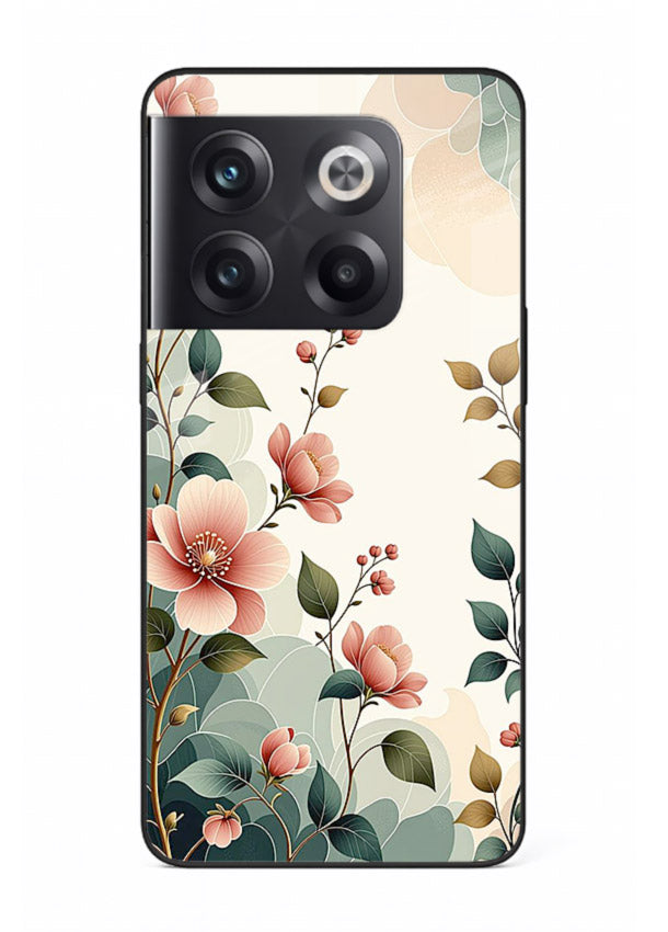 Pastel painted bouquet artwork on OnePlus 10T glass back cover with soft artistic textures.