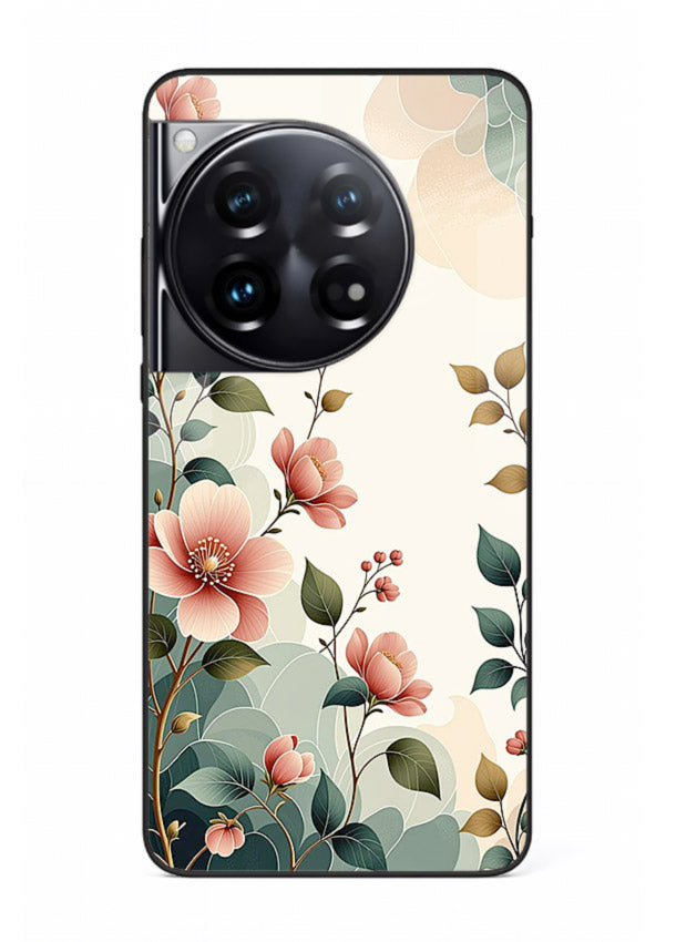 Pastel painted bouquet artwork on OnePlus 12 glass back cover with soft artistic textures.