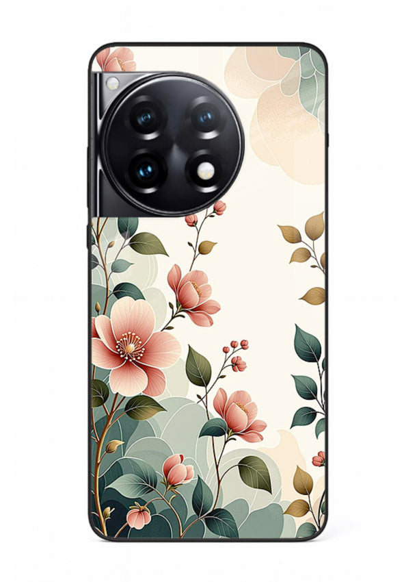 Pastel painted bouquet artwork on OnePlus 12R glass back cover with soft artistic textures.