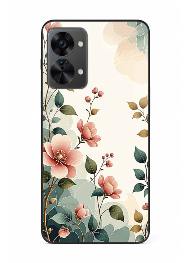 Pastel painted bouquet artwork on OnePlus Nord 2T glass back cover with soft artistic textures.