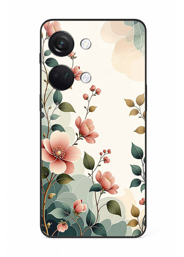 Pastel painted bouquet artwork on OnePlus Nord 3 glass back cover with soft artistic textures.