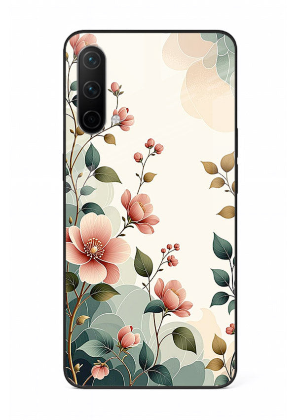 Pastel painted bouquet artwork on OnePlus Nord CE 5G glass back cover with soft artistic textures.
