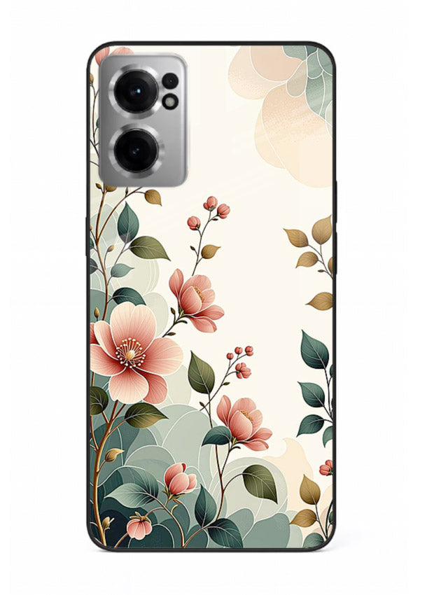 Pastel painted bouquet artwork on OnePlus Nord CE2 5G glass back cover with soft artistic textures.