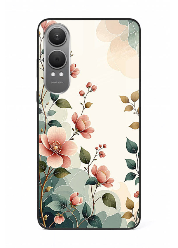 Pastel painted bouquet artwork on OnePlus Nord CE4 Lite glass back cover with soft artistic textures.