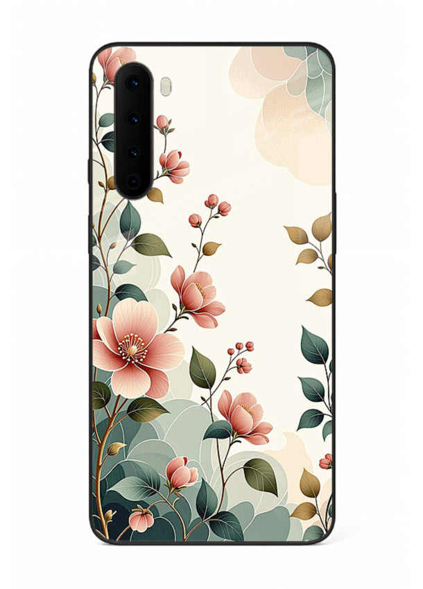 Pastel painted bouquet artwork on OnePlus Nord glass back cover with soft artistic textures.