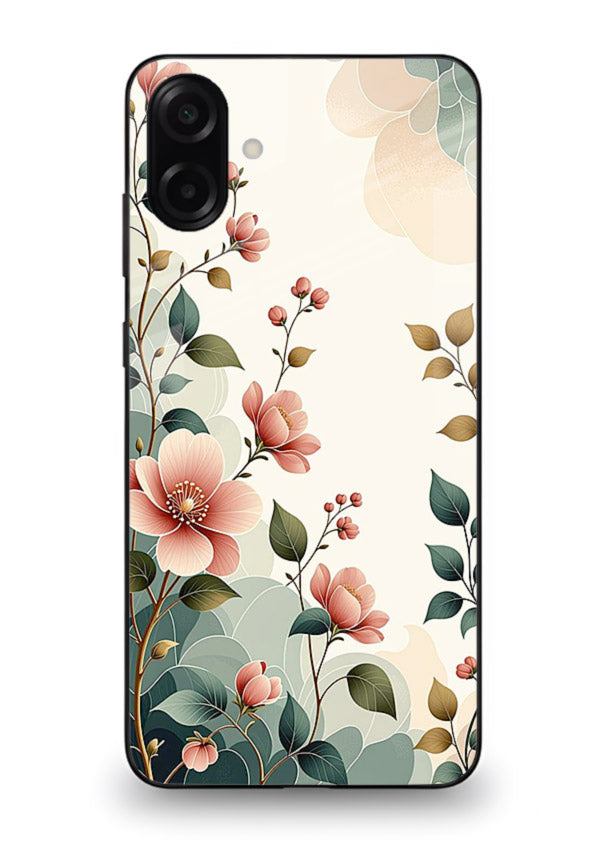 Pastel painted bouquet artwork on Samsung M13 5G glass back cover with soft artistic textures.