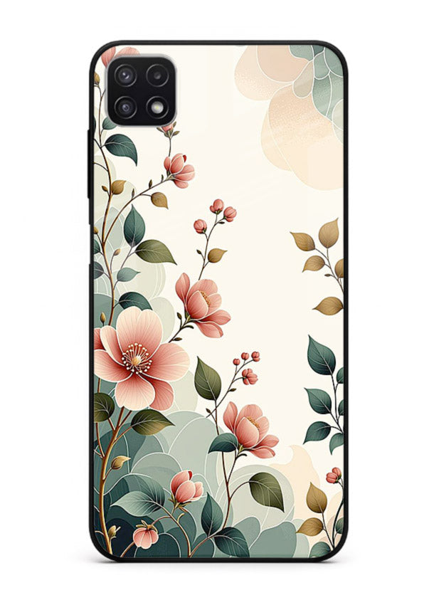 Pastel painted bouquet artwork on Samsung F42 5G glass back cover with soft artistic textures.