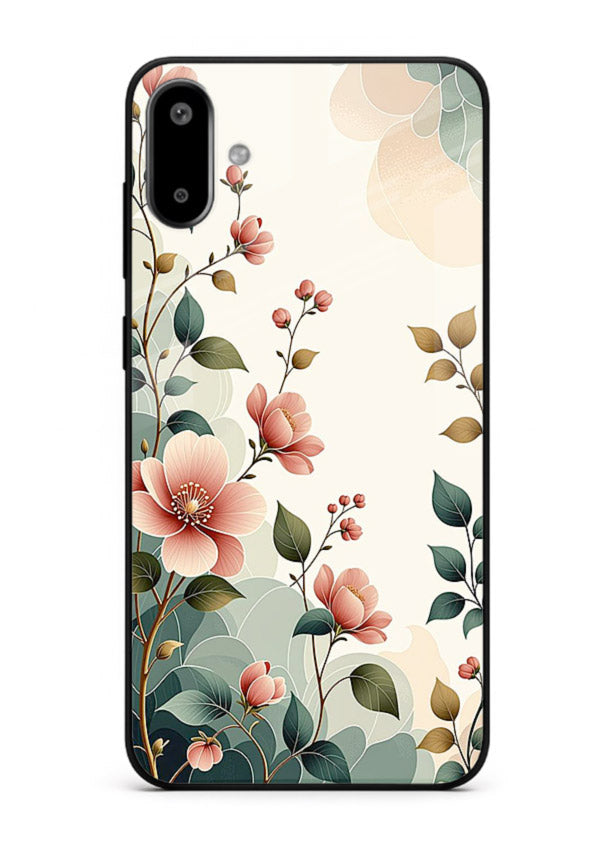 Pastel painted bouquet artwork on Samsung F06 5G glass back cover with soft artistic textures.