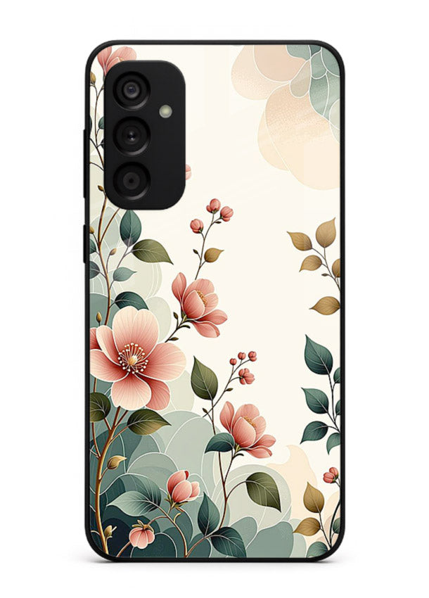 Pastel painted bouquet artwork on Samsung M15 5G glass back cover with soft artistic textures.