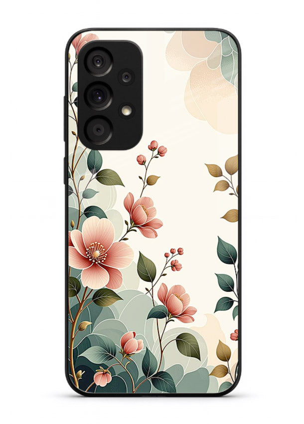 Pastel painted bouquet artwork on Samsung A73 5G glass back cover with soft artistic textures.