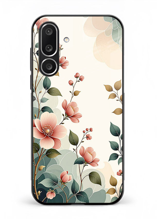 Pastel painted bouquet artwork on Samsung M56 5G glass back cover with soft artistic textures.