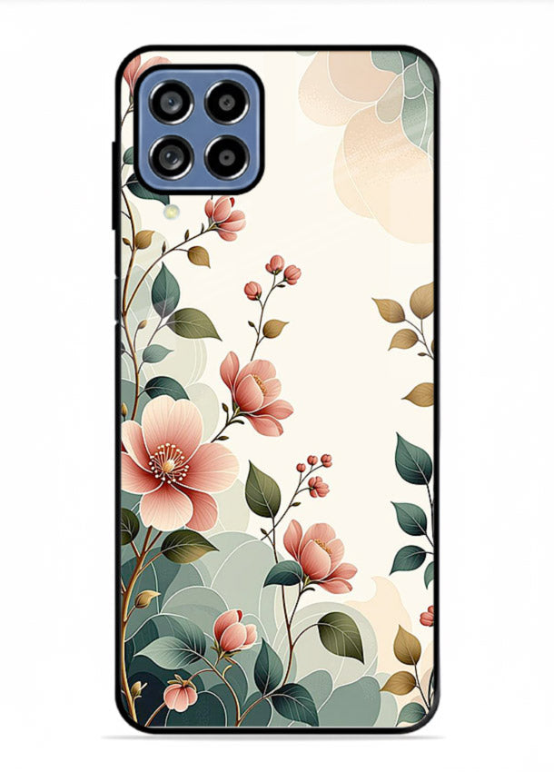 Pastel painted bouquet artwork on Samsung M53 5G glass back cover with soft artistic textures.