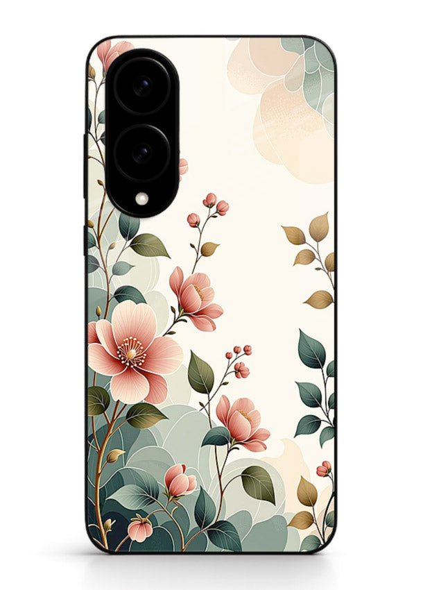 Pastel painted bouquet artwork on Samsung S25 Edge glass back cover with soft artistic textures.