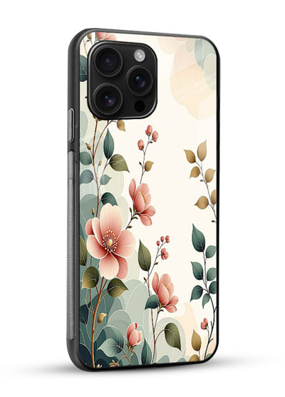 Pastel painted bouquet artwork on glossy vibrant premium glass back cover with soft artistic textures. - Angle Side