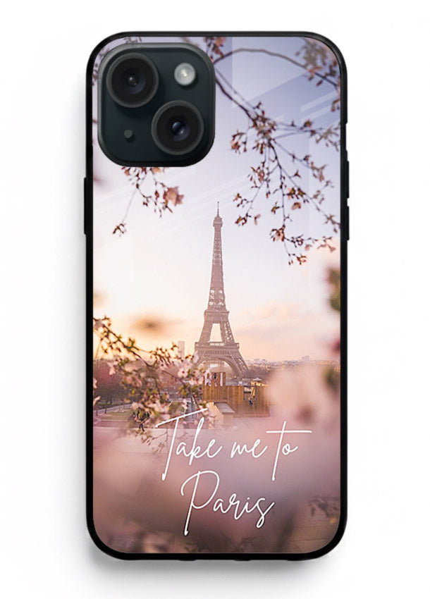 Paris Dream Sunset Eiffel Tower artwork iphone 14 plus glass back cover
