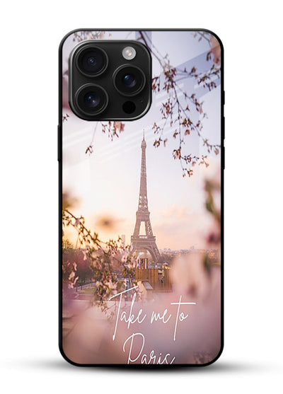 Paris Dream Sunset Eiffel Tower artwork glossy vibrant premium glass back cover - Angle Front