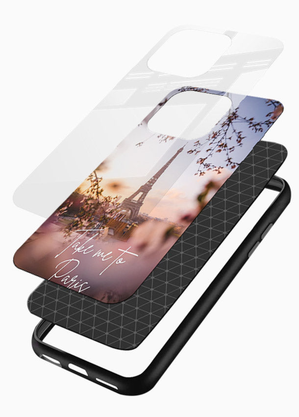 Paris Dream Sunset Eiffel Tower artwork glossy vibrant premium glass back cover - Angle Layers