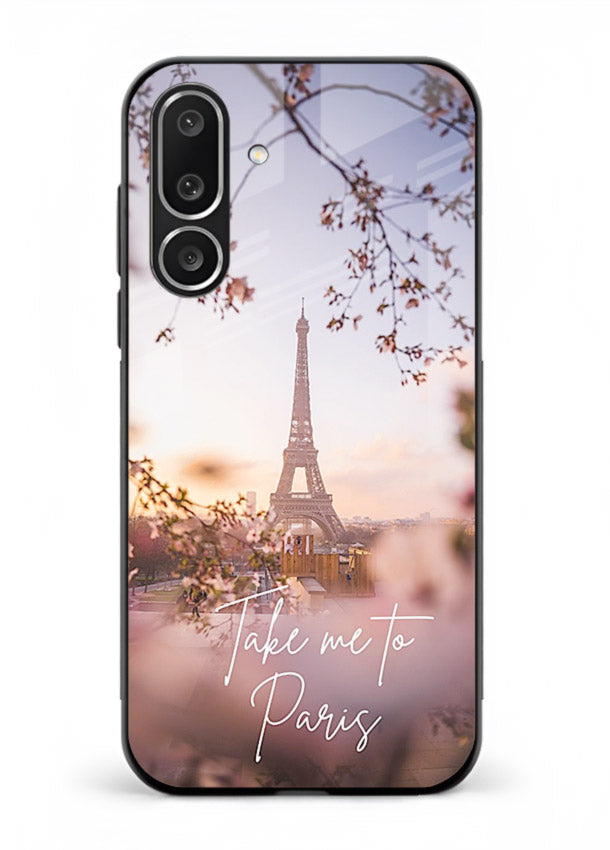 Paris Dream Sunset Eiffel Tower artwork Samsung M36 5G glass back cover