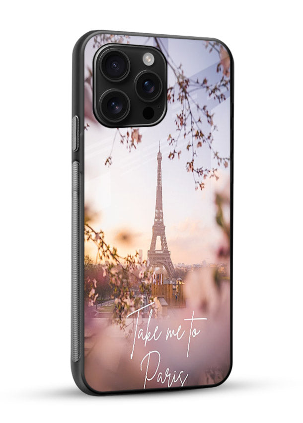 Paris Dream Sunset Eiffel Tower artwork glossy vibrant premium glass back cover - Angle Side