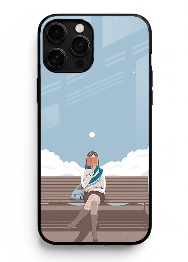 Park Bench Girl aesthetic illustration iphone 15 pro max glass back cover
