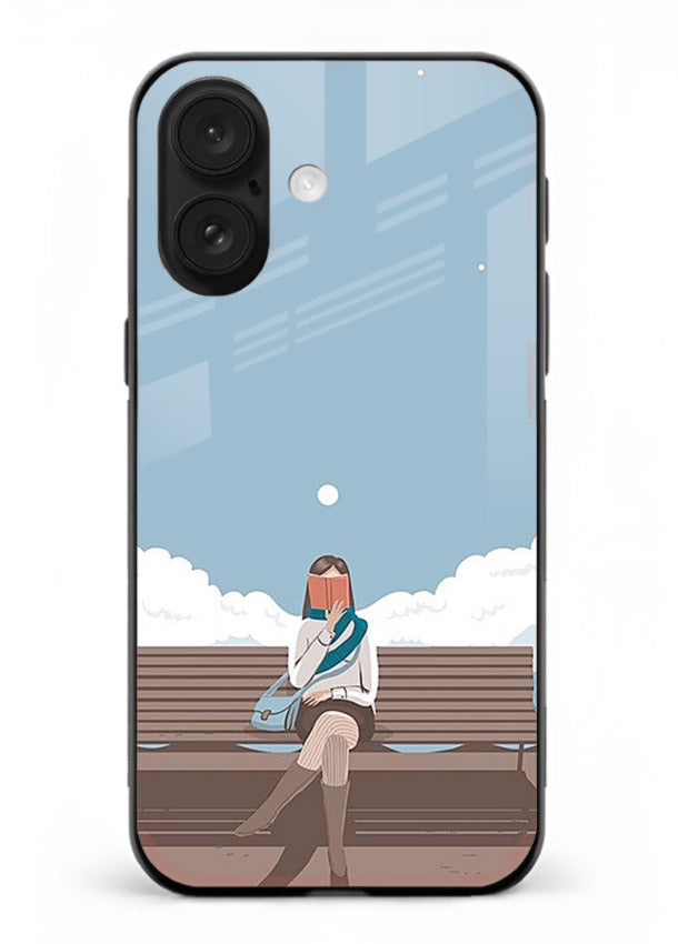 Park Bench Girl aesthetic illustration iphone 16 glass back cover