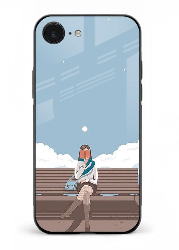 Park Bench Girl aesthetic illustration iphone 16e glass back cover