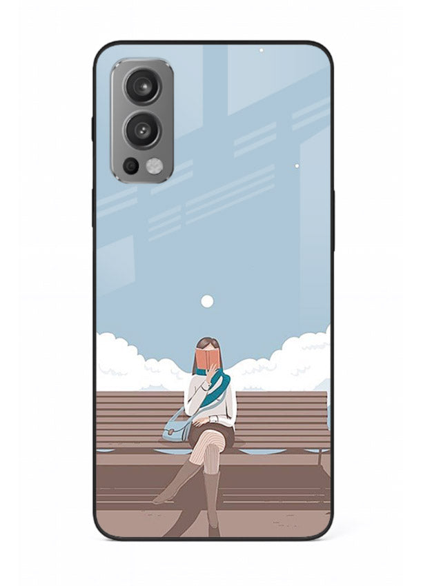 Park Bench Girl aesthetic illustration OnePlus Nord 2 glass back cover