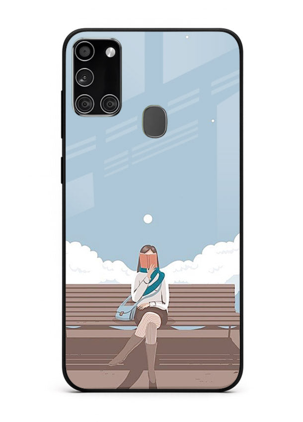Park Bench Girl aesthetic illustration Samsung A21s glass back cover