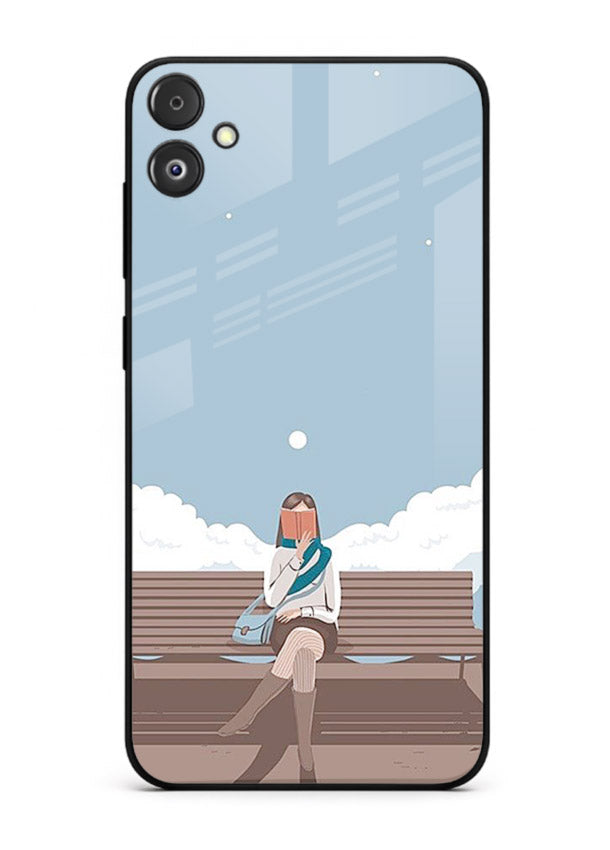 Park Bench Girl aesthetic illustration Samsung F04 5G glass back cover