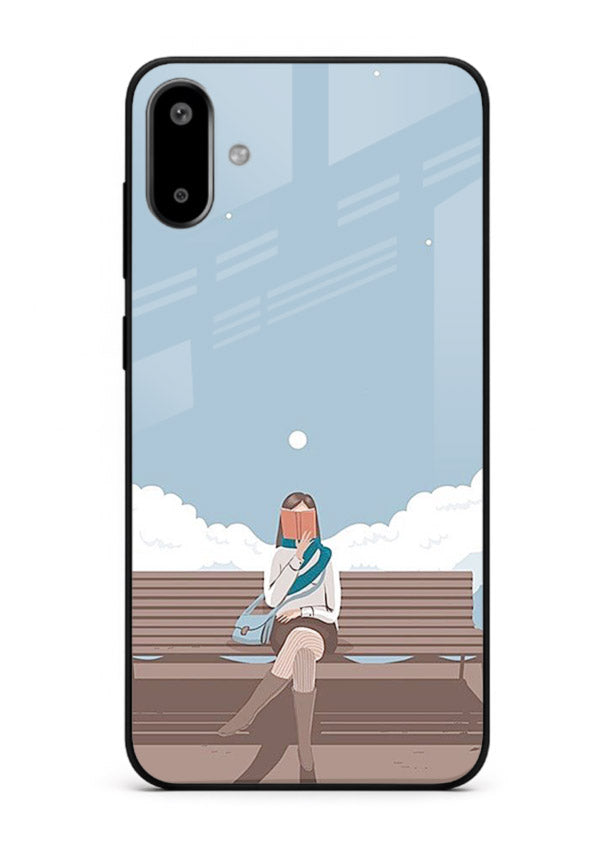 Park Bench Girl aesthetic illustration Samsung F06 5G glass back cover