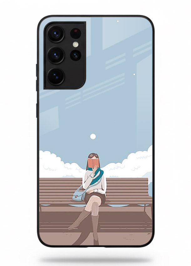 Park Bench Girl aesthetic illustration Samsung S21 Ultra glass back cover