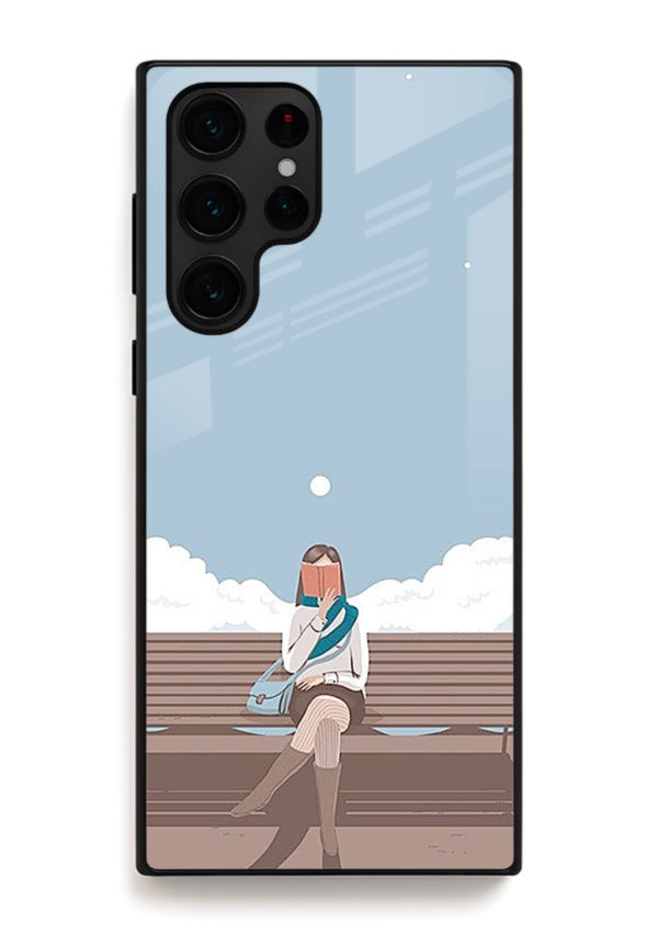 Park Bench Girl aesthetic illustration Samsung S23 Ultra glass back cover