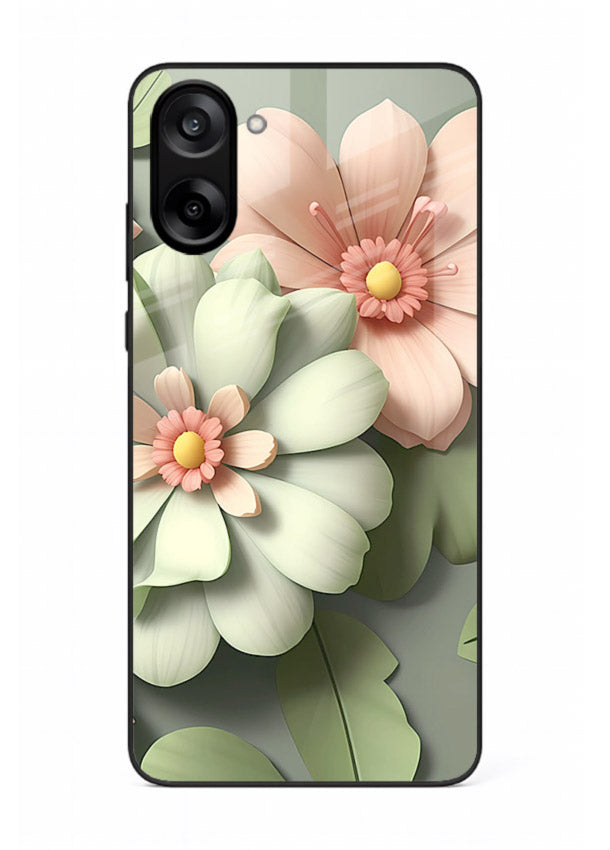 Pastel 3D floral artwork on OnePlus Nord CE5 glass back cover with layered dimensional petals.