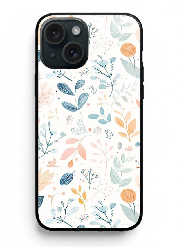 Pastel Garden Leaves pastel botanical pattern iphone 15 plus glass back cover