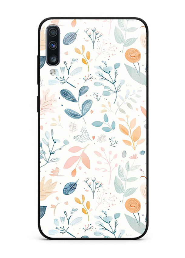 Pastel Garden Leaves pastel botanical pattern Samsung A70 glass back cover