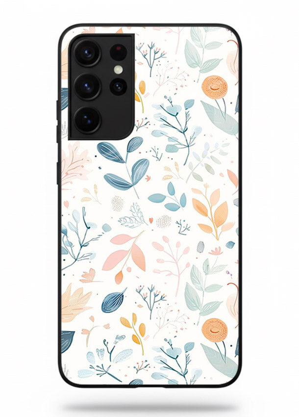 Pastel Garden Leaves pastel botanical pattern Samsung S21 Ultra glass back cover
