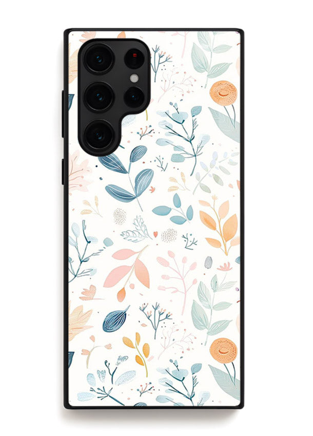 Pastel Garden Leaves pastel botanical pattern Samsung S22 Ultra glass back cover