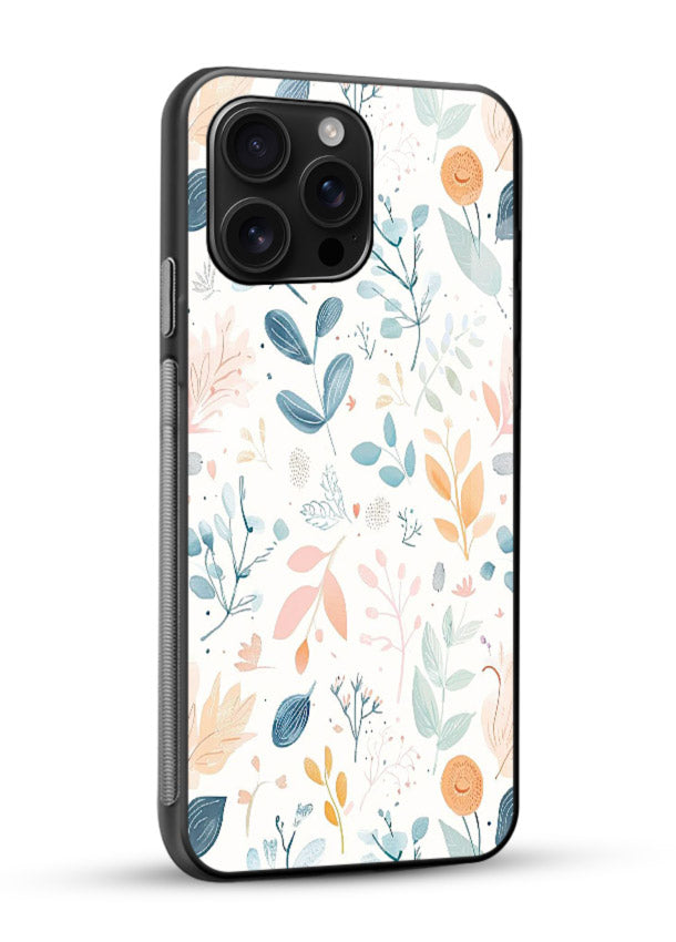 Pastel Garden Leaves pastel botanical pattern glossy vibrant premium glass back cover - Angle Side