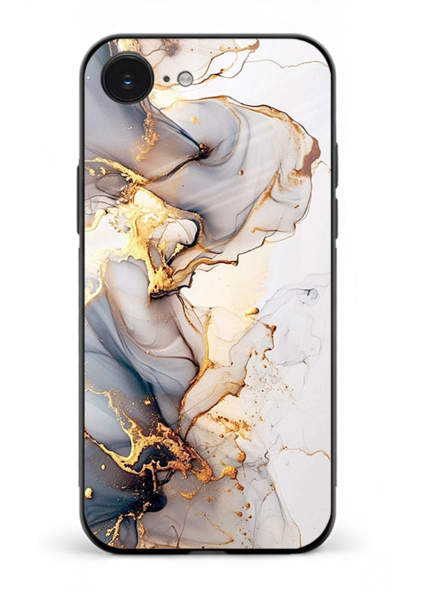 Pastel Geode Veins iphone 16e glass back cover with pastel marble and gold geode details