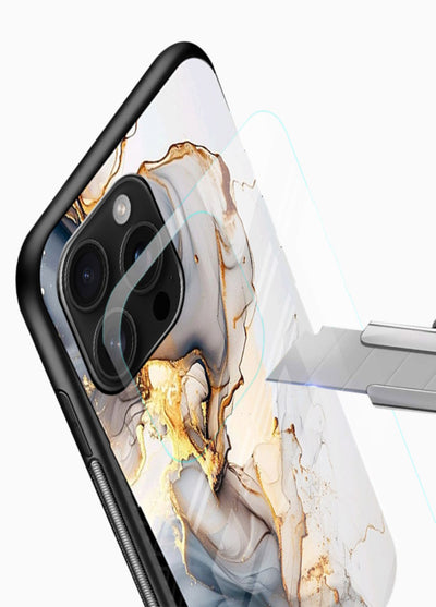 Pastel Geode Veins glossy vibrant premium glass back cover with pastel marble and gold geode details - Angle Blade