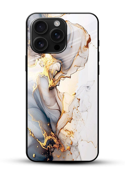 Pastel Geode Veins glossy vibrant premium glass back cover with pastel marble and gold geode details - Angle Front