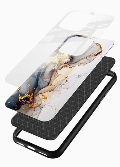 Pastel Geode Veins glossy vibrant premium glass back cover with pastel marble and gold geode details - Angle Layers