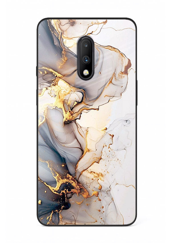 Pastel Geode Veins OnePlus 7 glass back cover with pastel marble and gold geode details